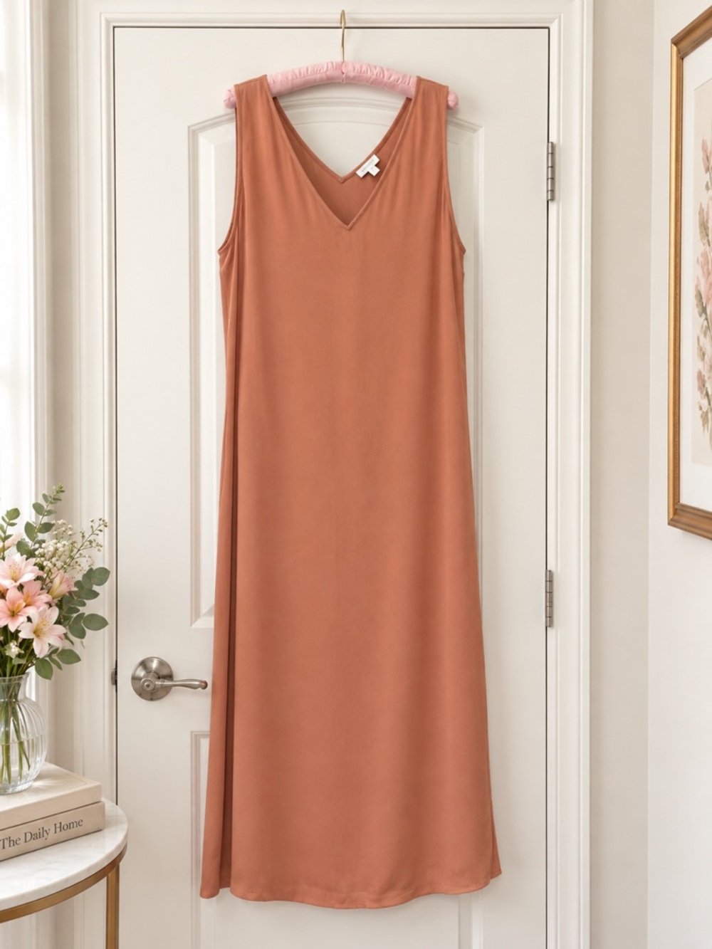 Nordstrom XXL Terracotta V-Neck Sleeveless Maxi Dress Side Slit